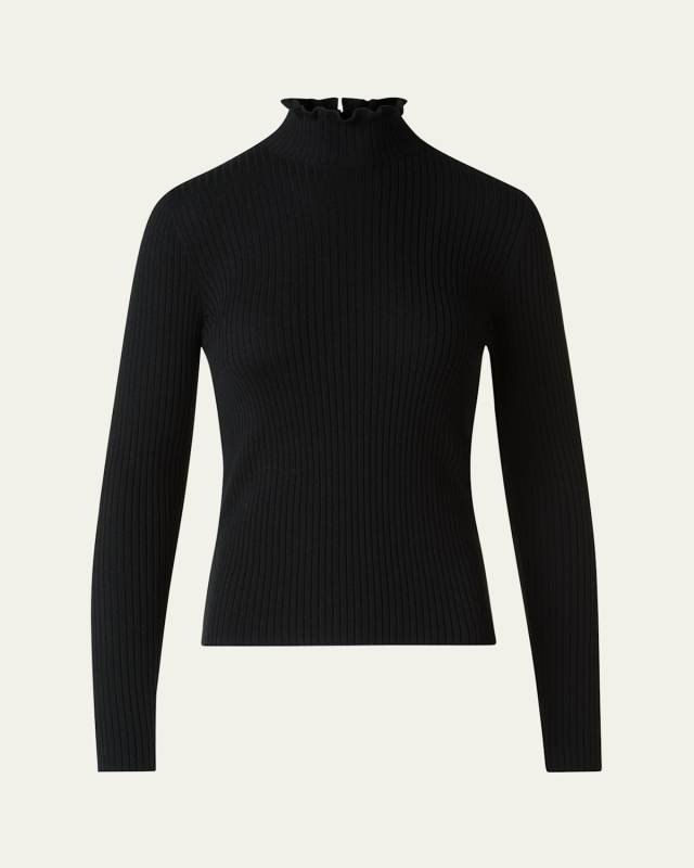 Ruffle Mock-Neck Long-Sleeve Rib Sweater